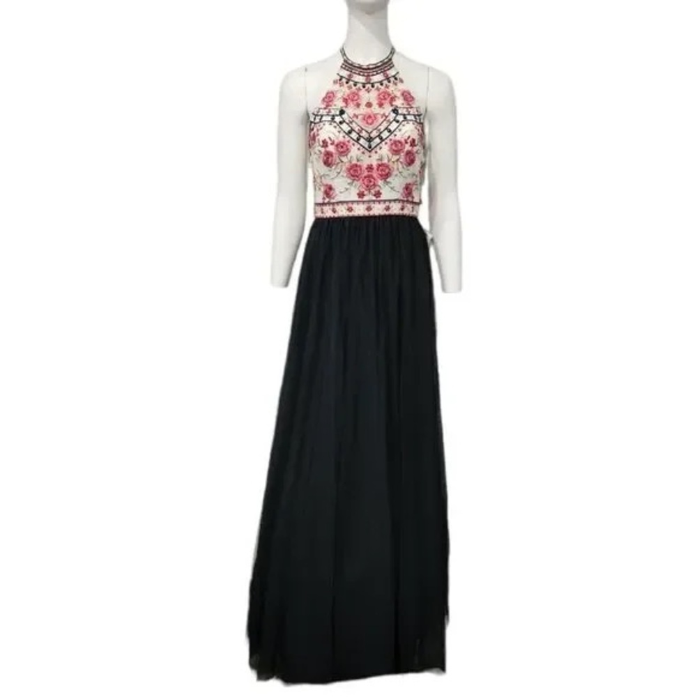 Blondie Nites Red and Black Embellished Backless Gown